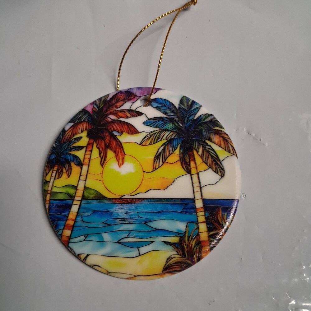 Christmas Ornament, 3.5 Inch Ceramic Christmas Hanging Ornament, Palm Trees